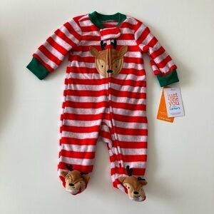 Newborn Reindeer footed Sleeper 2-way zip NWT infant baby